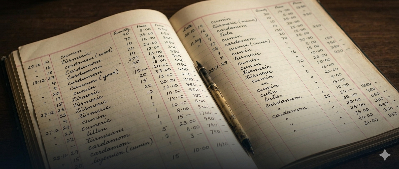 Estate cardamom ledger · third-generation record-keeping